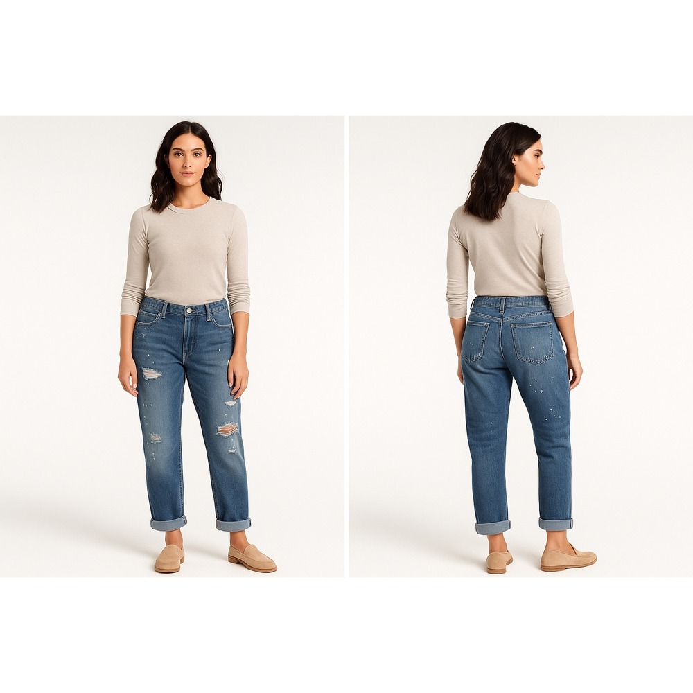 Cabi Distressed Boyfriend‎ Jeans Women's Size 10 –Light Wash Rolled Cuff